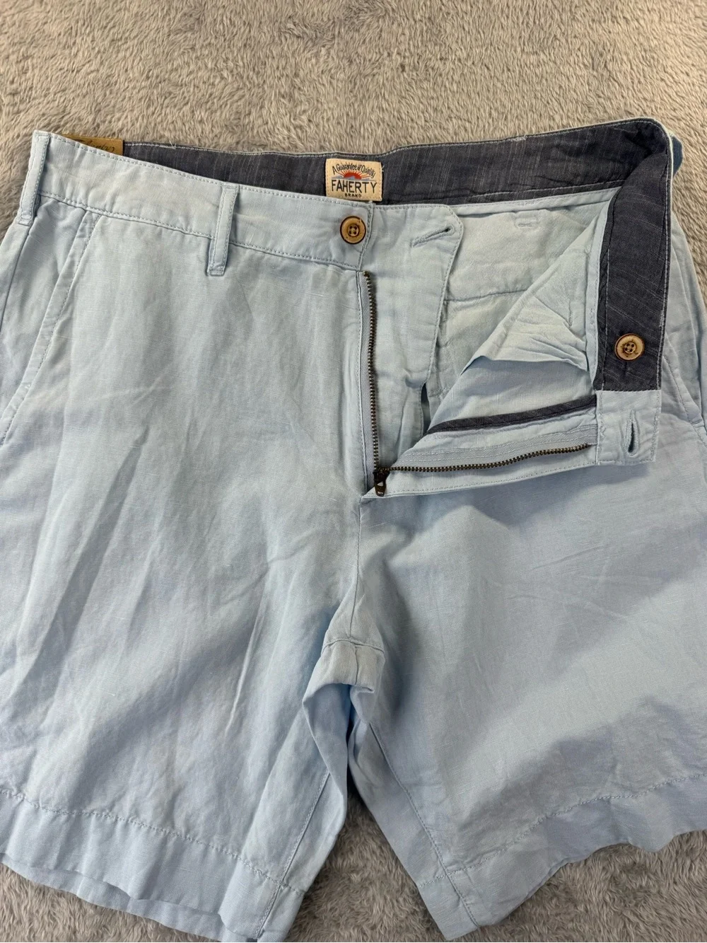 NWT Faherty Malibu Shorts Men’s 29 Light Blue Linen Cotton 9” Inseam